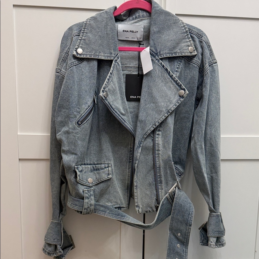 Ena Pelly Light Blue Denim Biker Jacket